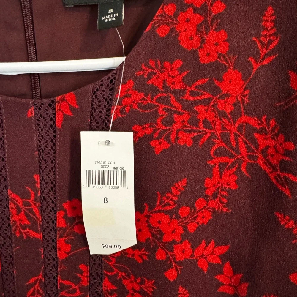 Banana Republic Vintage Style Dark Red Burgundy Floral Midi Dress NWT size 8 - Picture 3 of 5